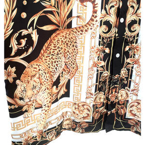 JONVIDESIGN Men Size XXL Black Golden Baroque Leopard Silky Button-Up Shirt NWOT